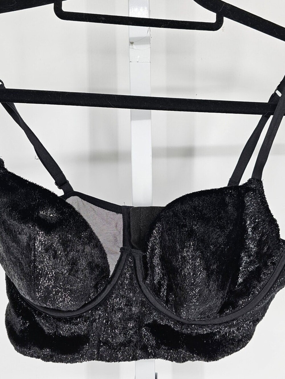 Very Sexy by Victorias Secret Sz 34C Balconet Bra Black Fuzzy Metallic